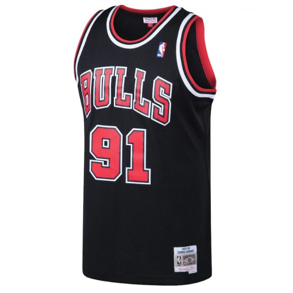 Men's Chicago Bulls Dennis Rodman #91 Throwback Black 97-98 Hardwood Classics Swingman Jersey - view 3