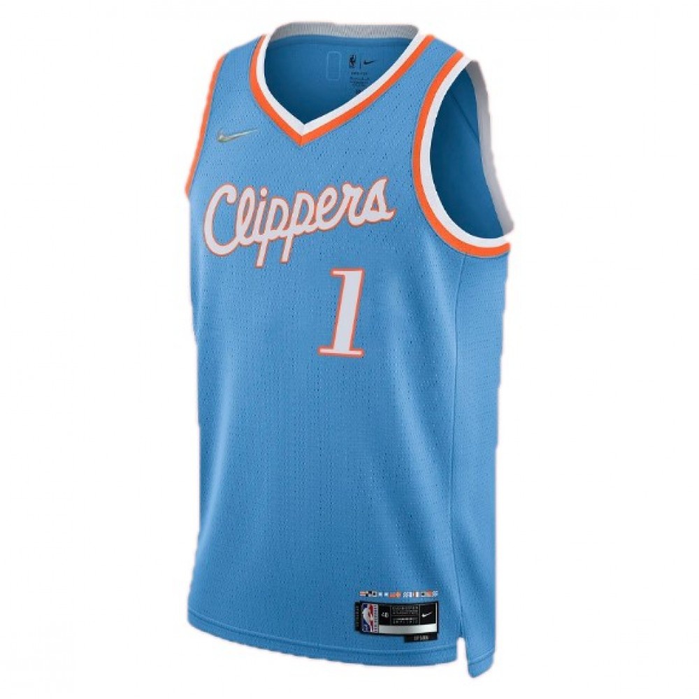 Men's Los Angeles Clippers Reggie Jackson #1 Blue 2021 Swingman NBA Jersey City Edition - view 3
