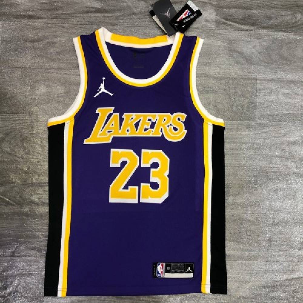Men's Los Angeles Lakers LeBron James #23 Jordan Purple 20/21 Swingman Jersey Statement Edition - view 2