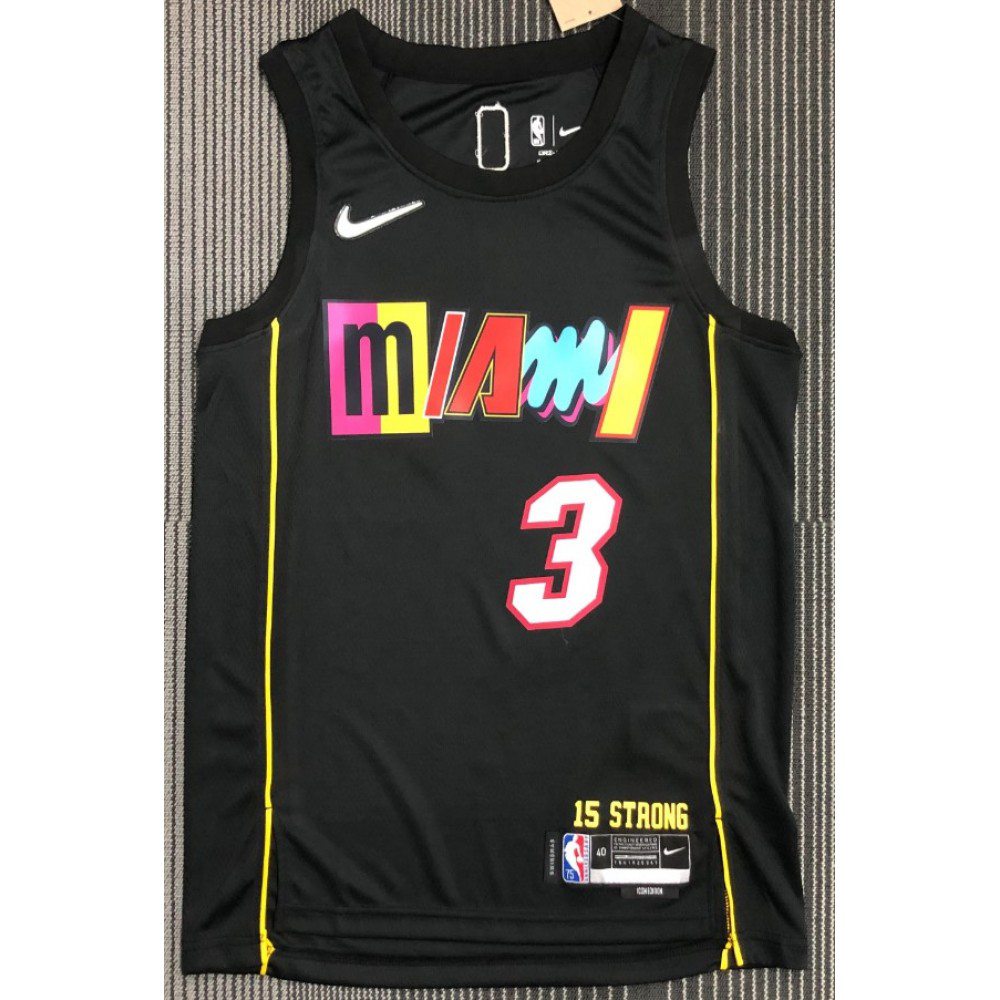 Men's Miami Heat Dwyane Wade #3 Black 2021/22 Swingman Jersey City Edition - view 2