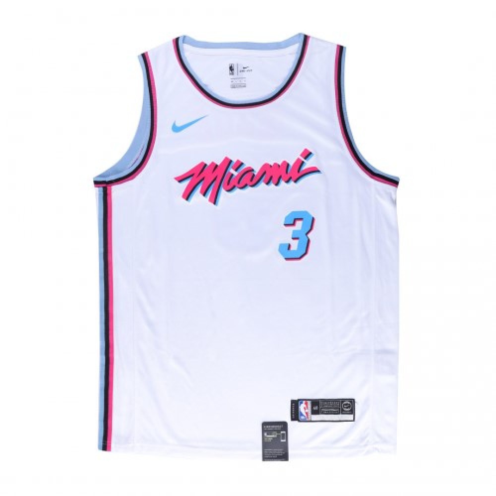 Men's Miami Heat Dwyane Wade #3 White 19-20 Swingman Jersey City Edition(Round Collar) - view 2