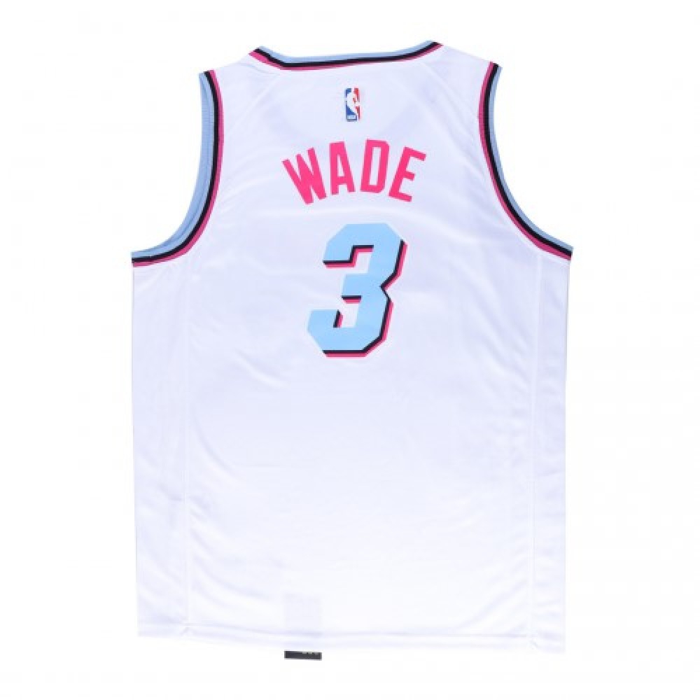Men's Miami Heat Dwyane Wade #3 White 19-20 Swingman Jersey City Edition(Round Collar) - view 3