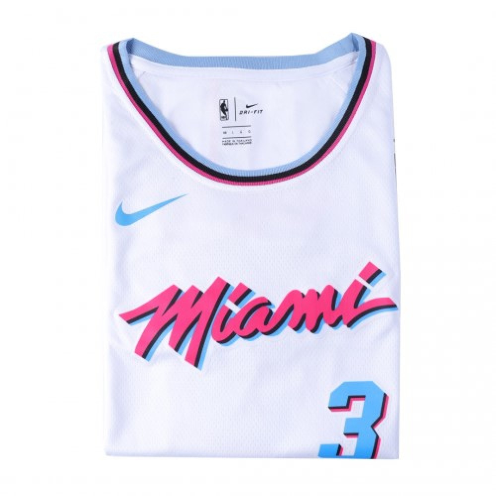 Men's Miami Heat Dwyane Wade #3 White 19-20 Swingman Jersey City Edition(Round Collar) - view 4