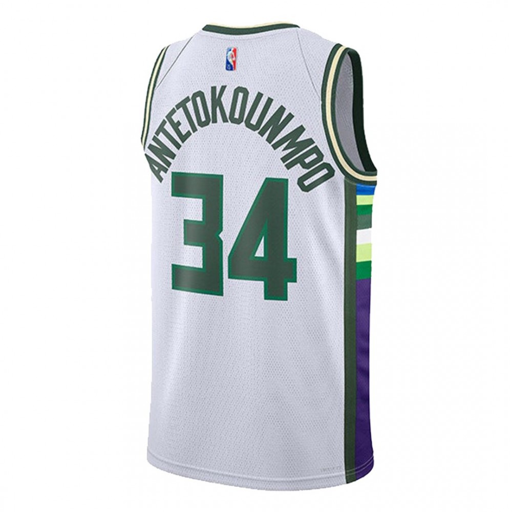Men's Milwaukee Bucks Giannis Antetokounmpo #34 White 21/22 Swingman NBA Jersey City Edition - view 2