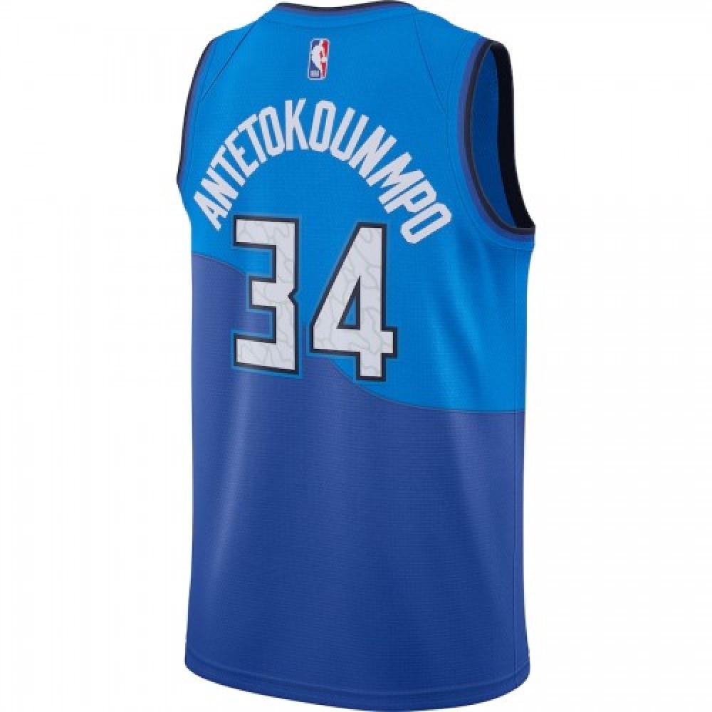 Men's Milwaukee Bucks Giannis Antetokounmpo #34 Blue 2020/21 Swingman Jersey–City Edition - view 3