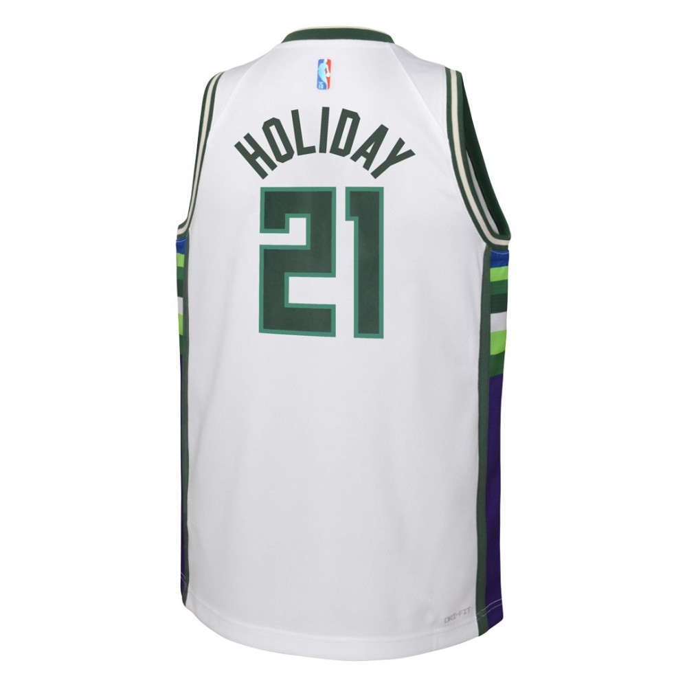 Men's Milwaukee Bucks Jrue Holiday #21 White 2021/22 Swingman NBA Jersey City Edition - view 2
