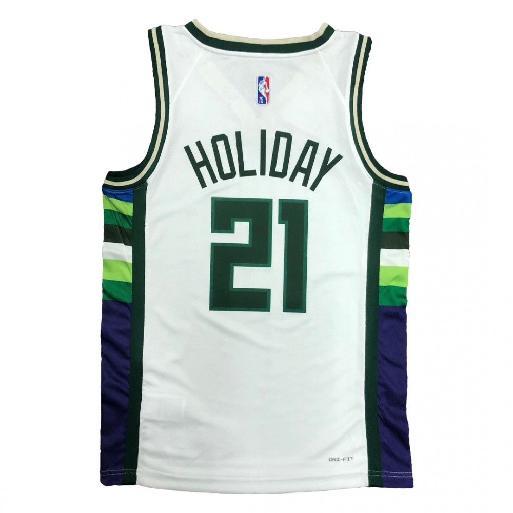 Men's Milwaukee Bucks Jrue Holiday #21 White 2021/22 Swingman NBA Jersey City Edition - view 4