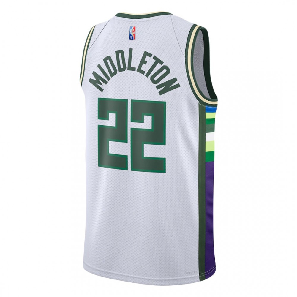 Men's Milwaukee Bucks Khris Middleton #22 White 2021/22 Swingman NBA Jersey City Edition - view 2