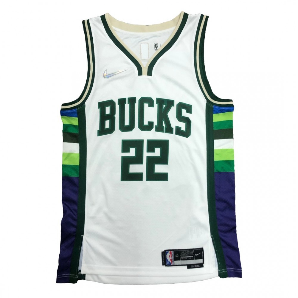 Men's Milwaukee Bucks Khris Middleton #22 White 2021/22 Swingman NBA Jersey City Edition - view 3