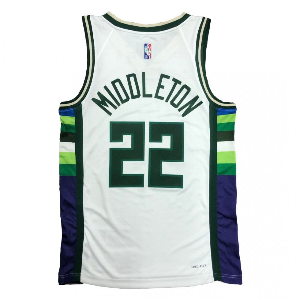 Men's Milwaukee Bucks Khris Middleton #22 White 2021/22 Swingman NBA Jersey City Edition - view 4