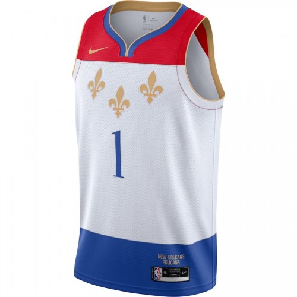 Men's New Orleans Pelicans Zion Williamson #1 White 2020/21 Swingman Jersey City Edition - view 2