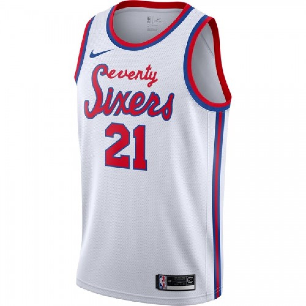 Men's Philadelphia 76ers Joel Embiid #21 White Hardwood Classics Finished Swingman Jersey - view 2