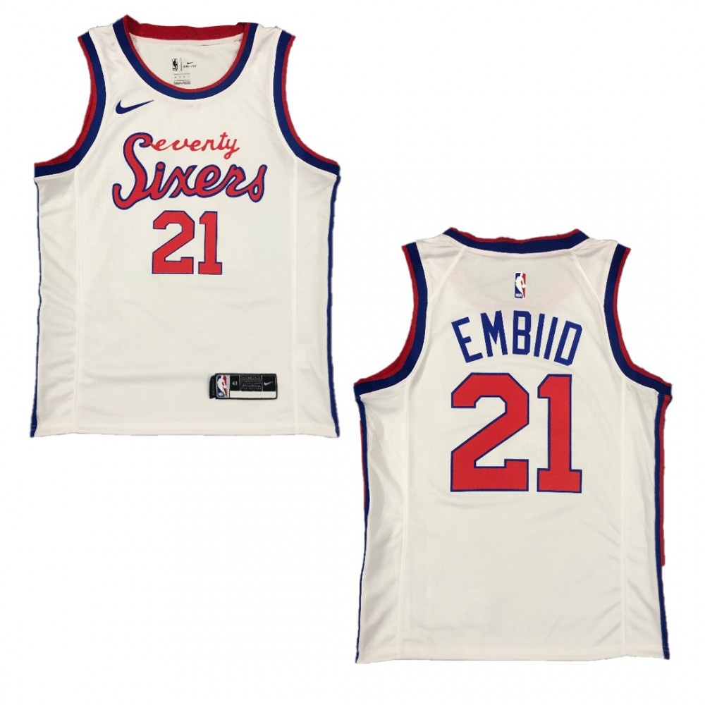 Men's Philadelphia 76ers Joel Embiid #21 White Hardwood Classics Finished Swingman Jersey - view 4