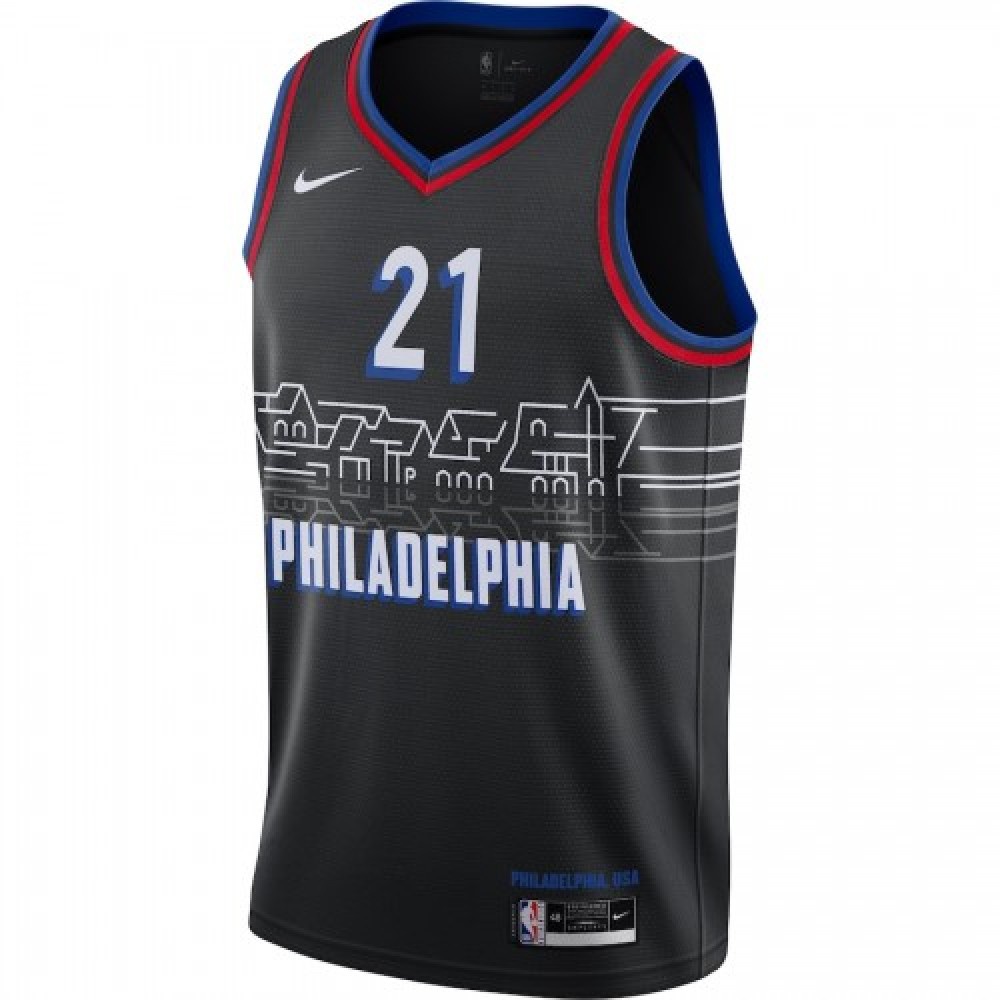 Men's Philadelphia 76ers Joel Embiid #21 Black 2020/21 Swingman Player Jersey – City Edition - view 2