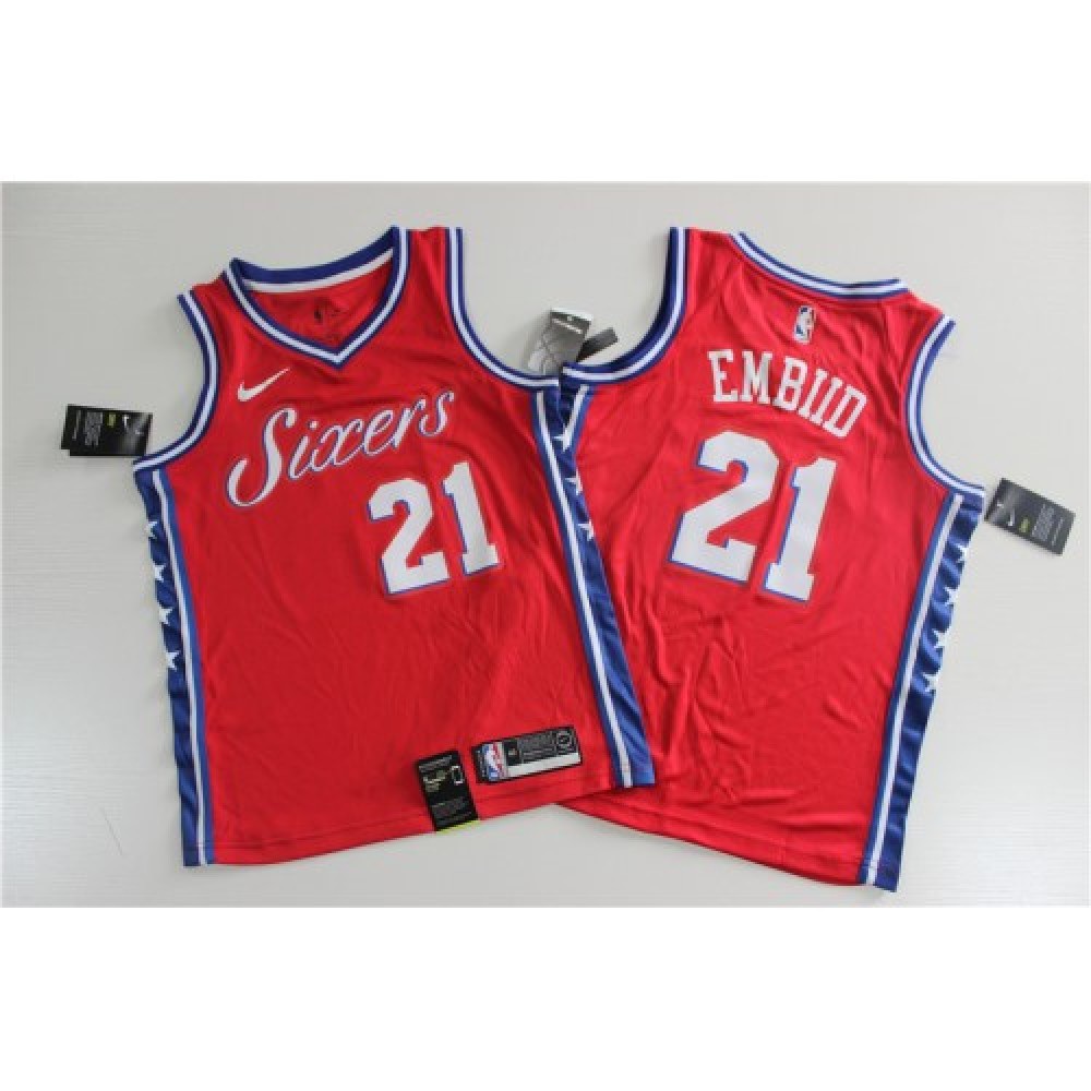 Men's Philadelphia 76ers Joel Embiid #21 Red Swingman Jersey Statement Edition - view 2