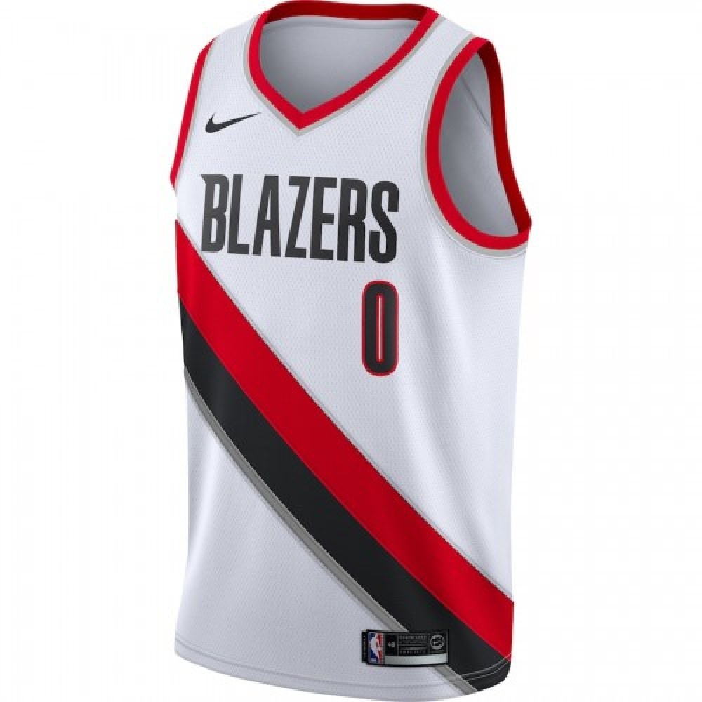 Men's Portland Trail Blazers Damian Lillard #0 White Swingman Jersey Association Edition - view 2