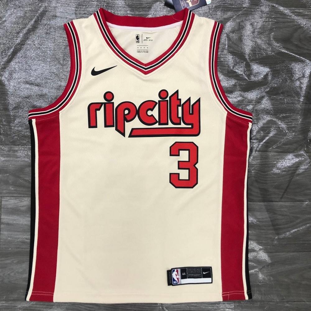Men's Portland Trail Blazers C.J McCollum Cream 2019/20 Finished Swingman Jersey City Edition - view 3