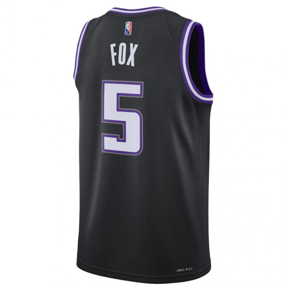 Men's Sacramento Kings De'Aaron Fox #5 Black 2021/22 Swingman NBA Jersey City Edition - view 3
