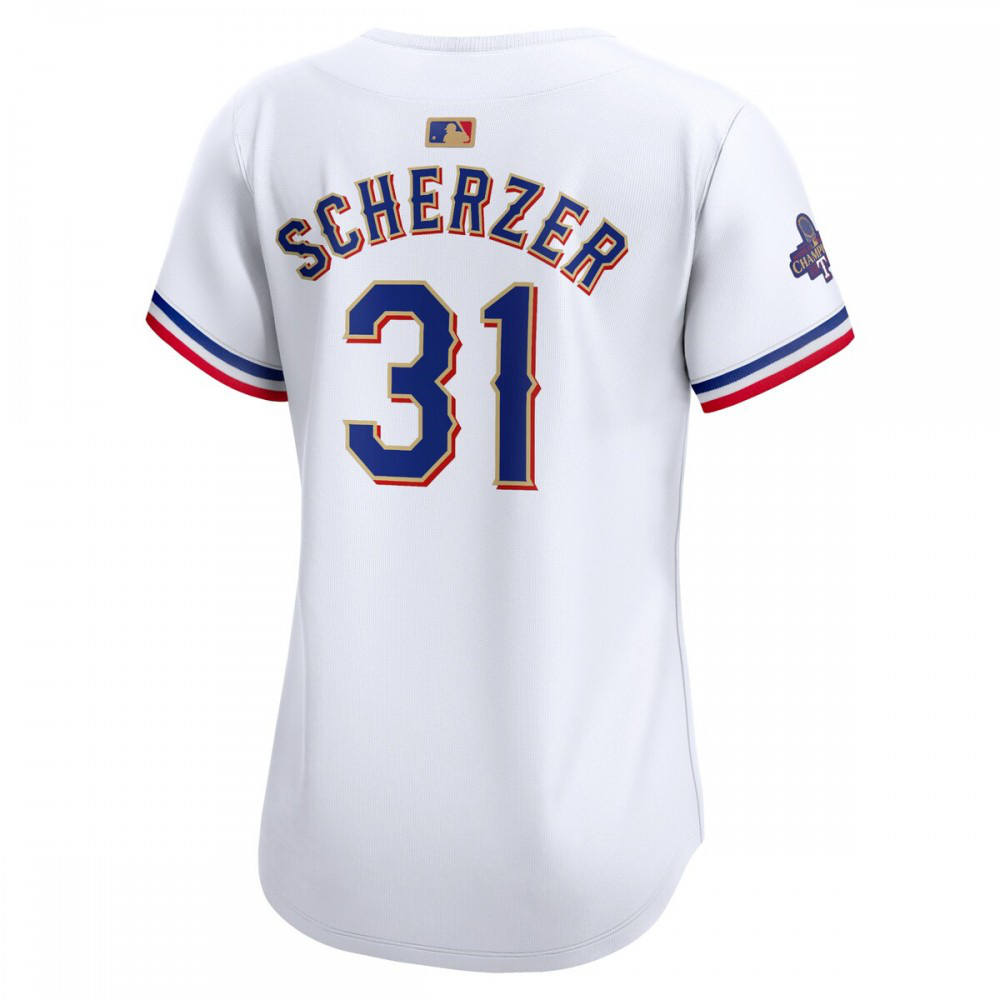 Max Scherzer Texas Rangers Women's 2024 Gold Collection Limited Player Jersey – White - view 3