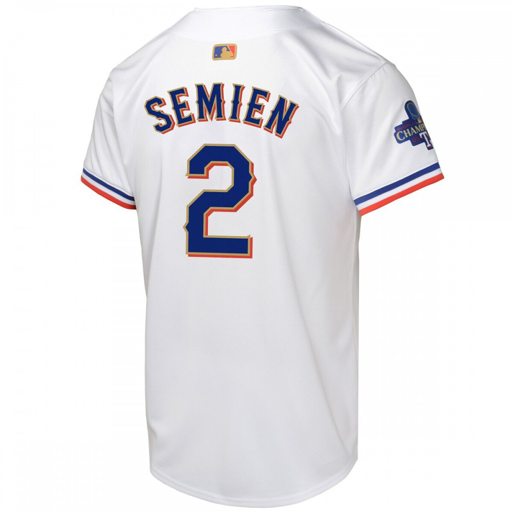 Marcus Semien Texas Rangers Youth 2024 Gold Collection Limited Player Jersey – White - view 3
