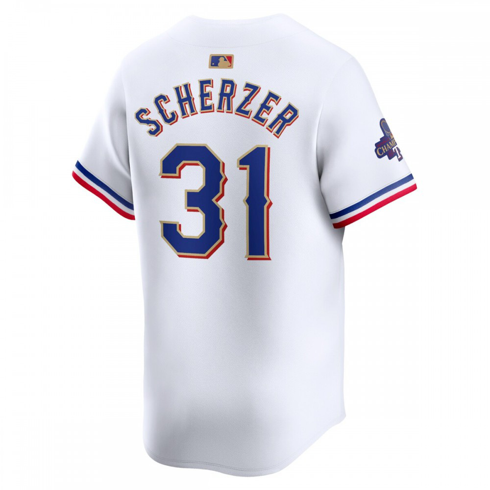 Max Scherzer Texas Rangers 2024 Gold Collection Limited Player Jersey – White - view 3