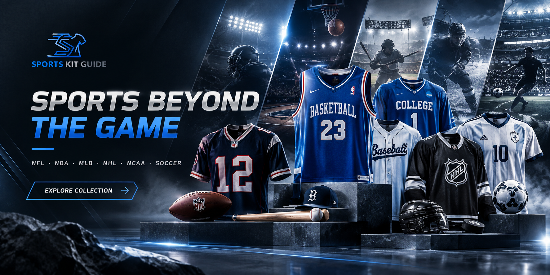 Sports Kit Guide featuring NFL, NBA, MLB, NHL, NCAA and soccer jerseys