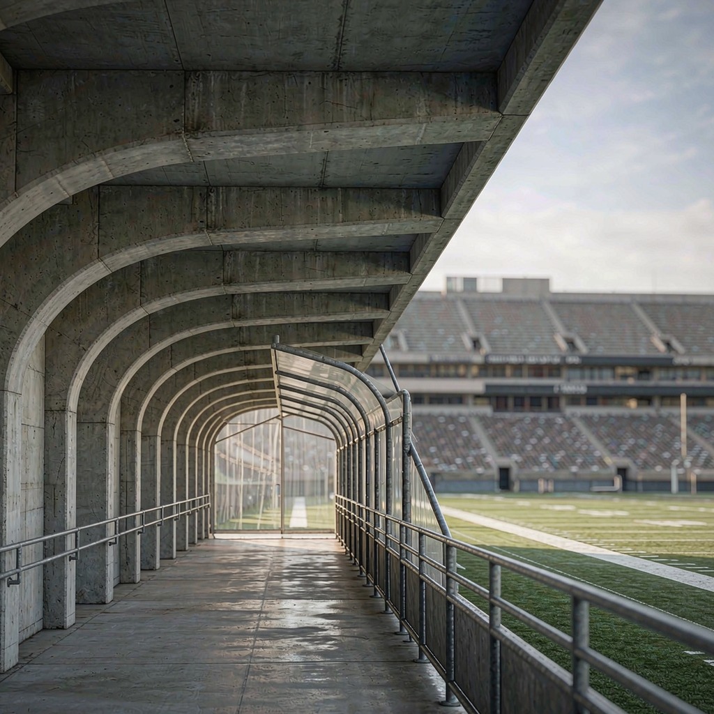 Stadium tunnel leading onto a college football field