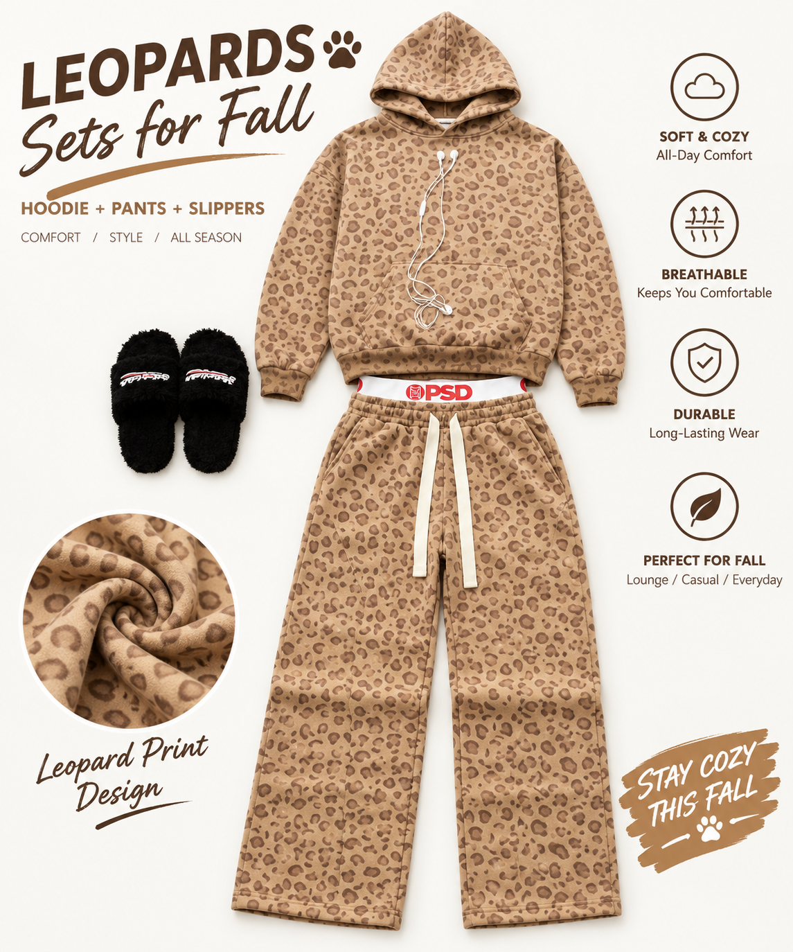 Leopard Print Hoodie & Jogger Set