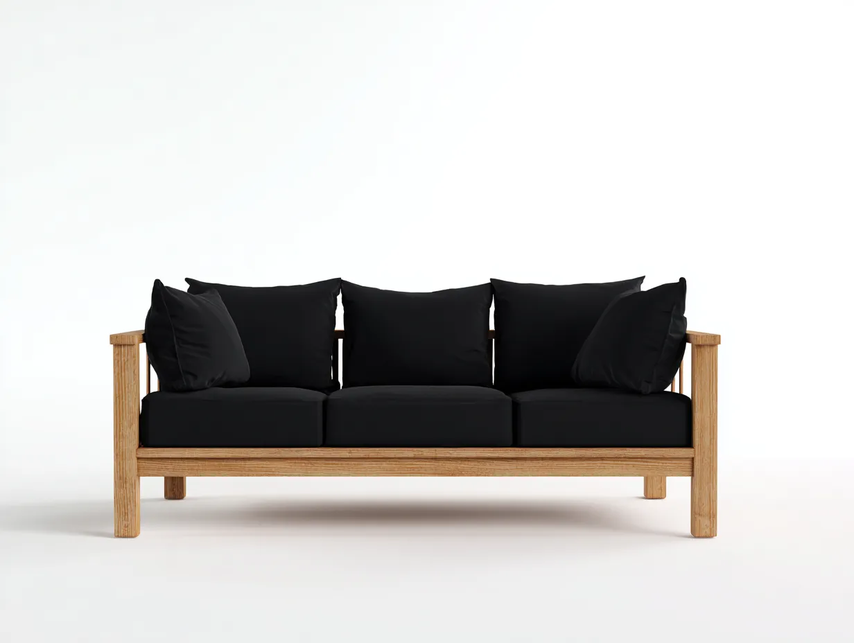 Sofa 220×82×78 cm Holz Schwarz - modernes 3-Sitzer Sofa für das Wohnzimmer