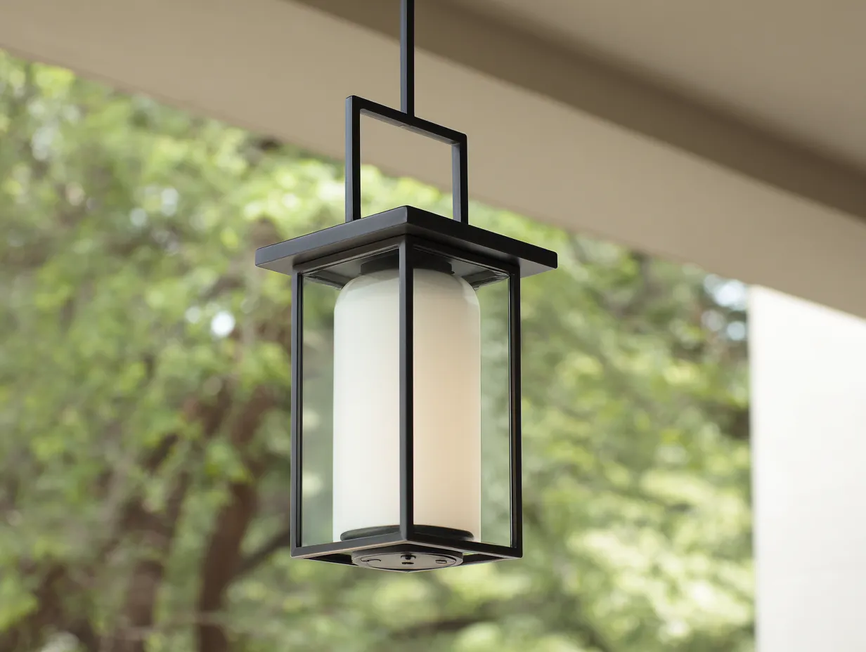 Außenpendelleuchte 22×22×48 cm Metall Schwarz Weiß - geometrisches Design für überdachte Außenbereiche-Namoniaabode