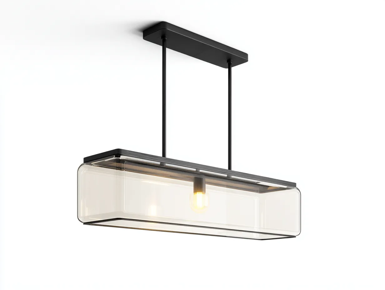Außenpendelleuchte Metall und Glas 90×28×38 cm Schwarz/Transparent – lineare Form für überdachte Außenbereiche-Namoniaabode