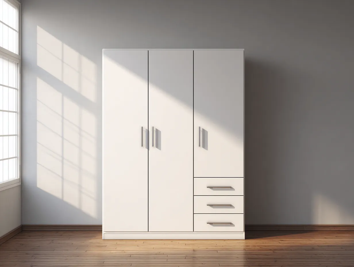 Kleiderschrank Holzwerkstoff 150×55×200 cm Weiß – kompakter Schlafzimmerstauraum mit geschlossener Front-Namoniaabode