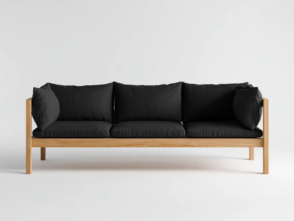 Sofa Holz und Stoff 220×82×76 cm Schwarz/Braun – geradliniges Wohnzimmermöbel mit offenem Rahmen