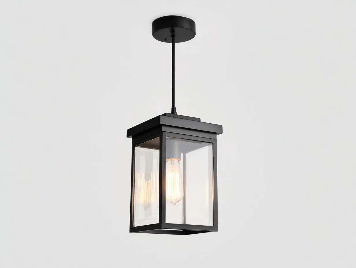 Außenpendelleuchte 26×26×45 cm Metall Glas Schwarz - klassische Laternenform für geschützte Außenflächen-Namoniaabode