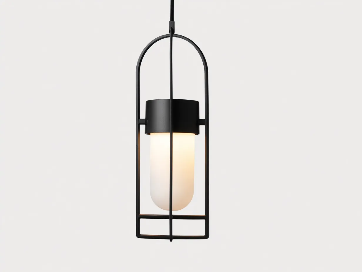 Außenpendelleuchte Metall und Glas 24×24×48 cm Schwarz/Weiß – rechteckige Laternenform für überdachte Außenbereiche-Namoniaabode