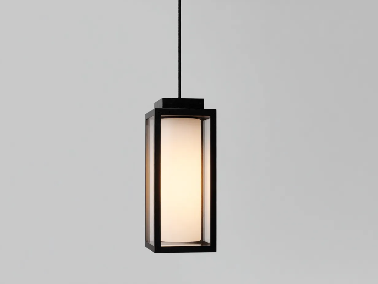 Außenpendelleuchte 20x20x48 cm Schwarz Metall Glas für im Freien geometrischer Stil