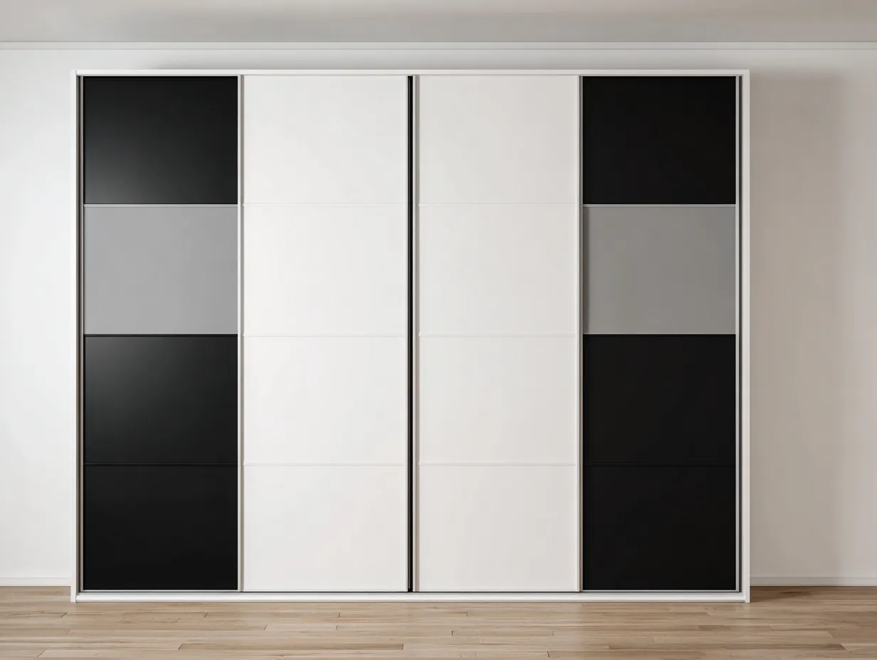 Kleiderschrank 240×65×220 cm Holzwerkstoff Weiß Schwarz Grau - modernes Schiebetür Design für großzügigen Stauraum-Namoniaabode
