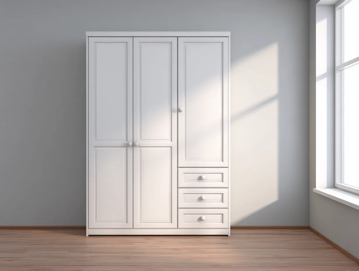 Kleiderschrank 150×60×210 cm Holzwerkstoff Weiß - klassisches Drehtür Design mit integriertem Stauraum-Namoniaabode