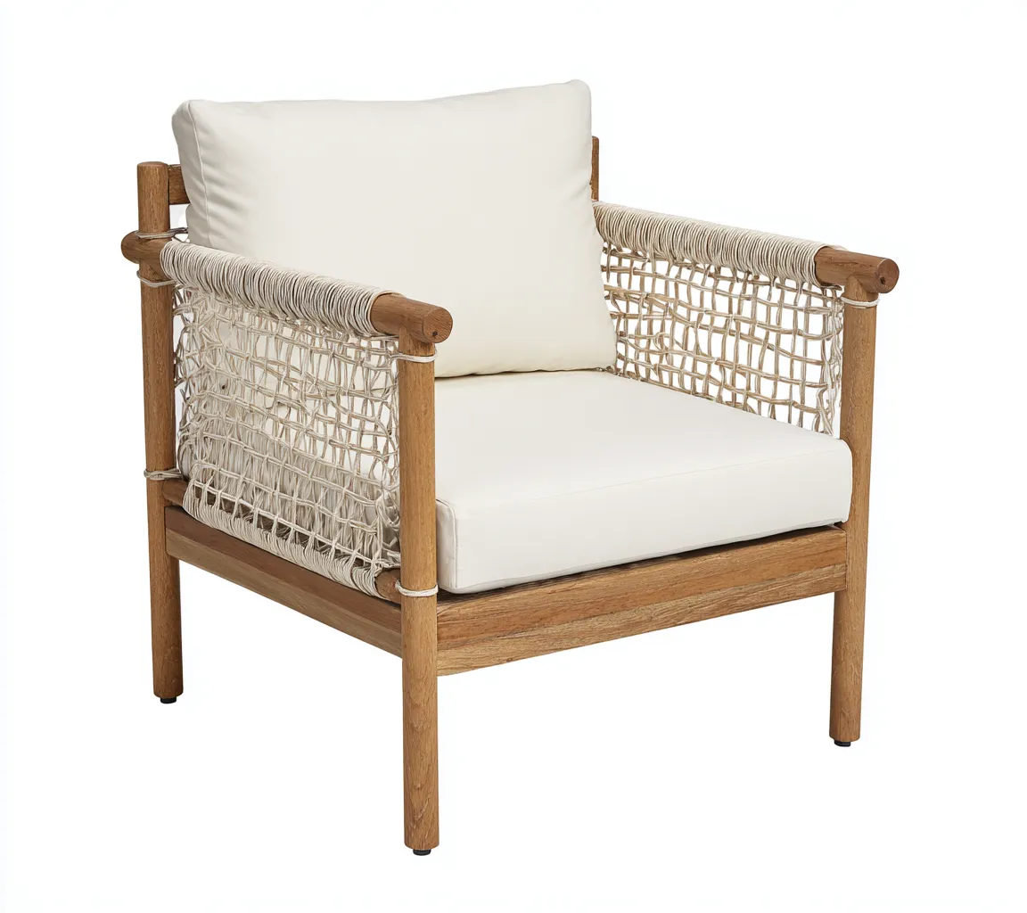 Sessel Holz und Seilgeflecht 78×80×86 cm Braun/Weiß – natürlicher Wohnzimmerstil mit offener Seitenstruktur-Namoniaabode