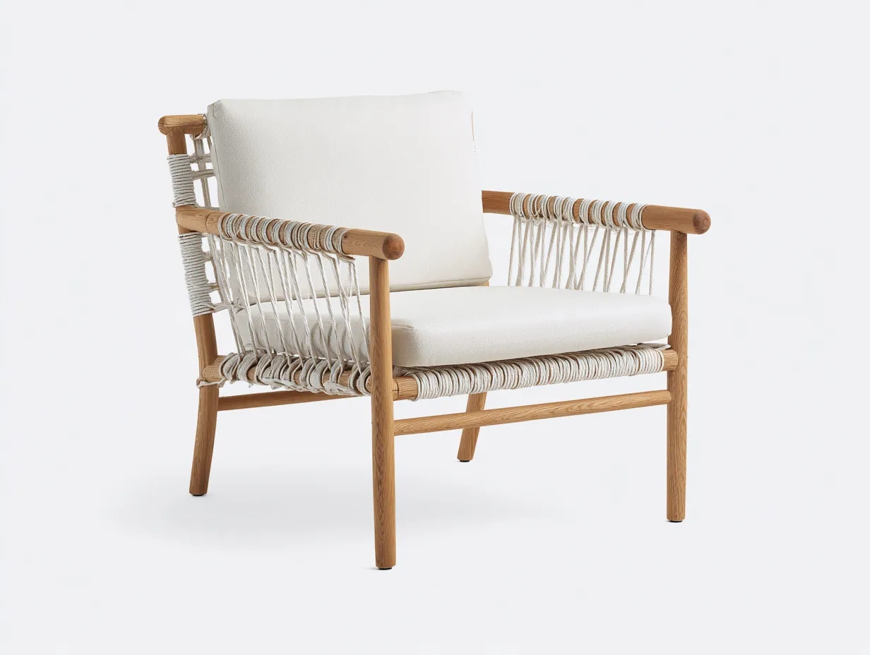Sessel 78×80×84 cm Holz Weiß - moderner Wohnzimmer Sessel mit Seilgeflecht