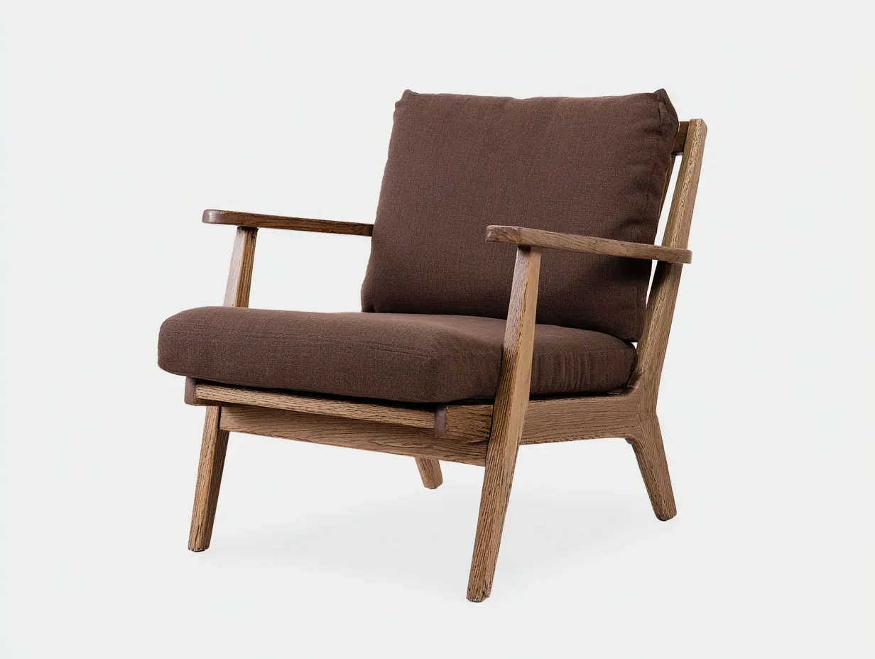 Sessel Holz und Stoff 78×82×88 cm Braun/Dunkelbraun – Wohnzimmermöbel mit geneigter Rückenform