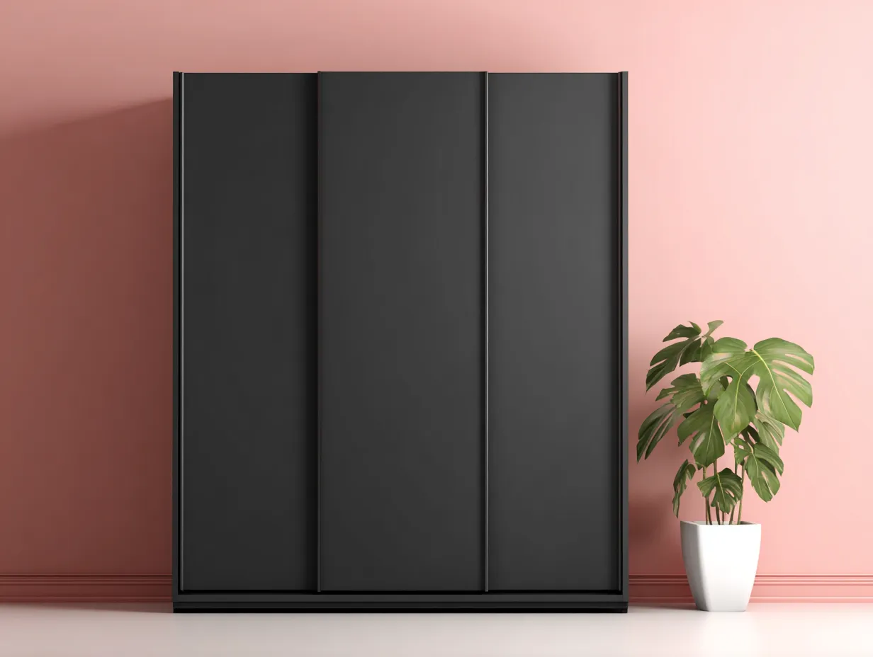 Kleiderschrank Holzwerkstoff 140×55×190 cm Schwarz – kompakter Schlafzimmerstauraum mit geschlossener Schiebefront-Namoniaabode