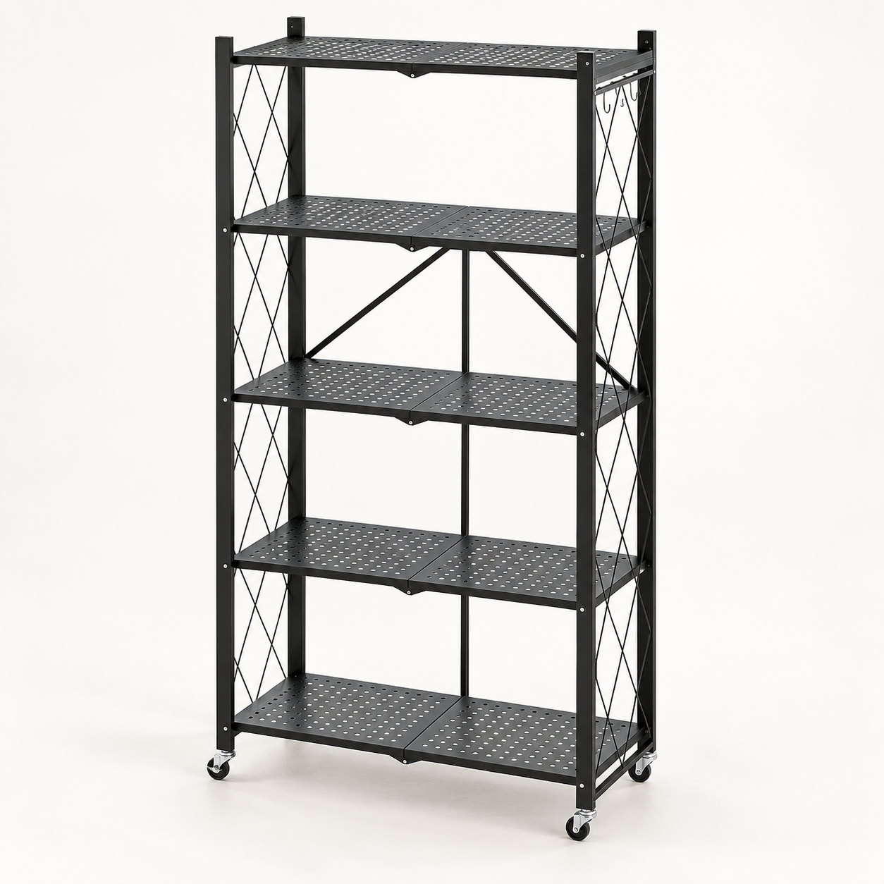 Rolling Storage Rack — Metal Folding Display Rack / Heavy-Duty Folding Shelving Unit; No Assembly Required; Suitable for Garages, Kitchens, Basements, and Storage Rooms.