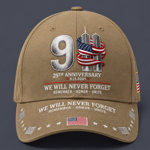 9/11 25th Anniversary We Will Never Forget Printed Memorial Baseball Cap