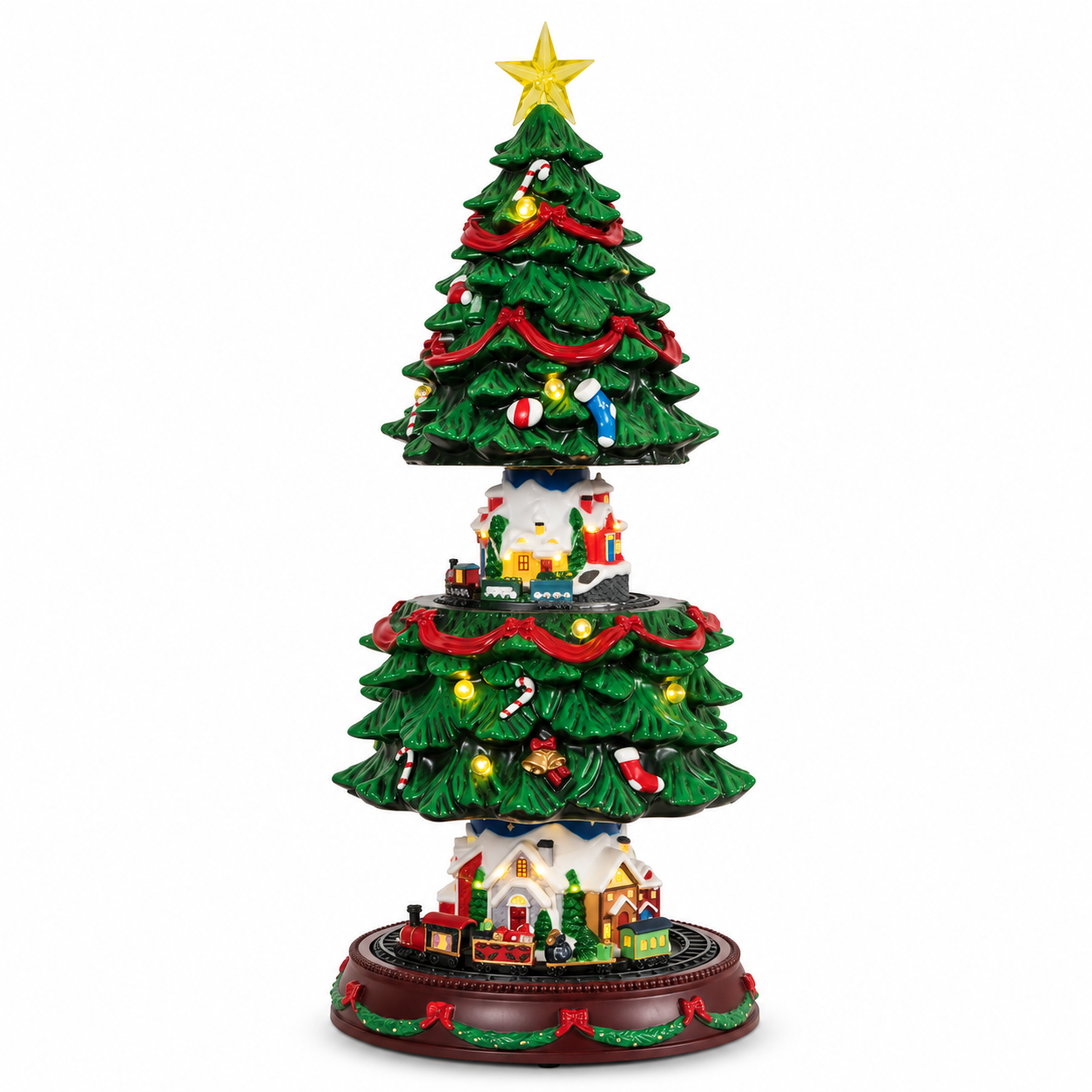 Expandable Musical Christmas Tree with Miniature Village & Train