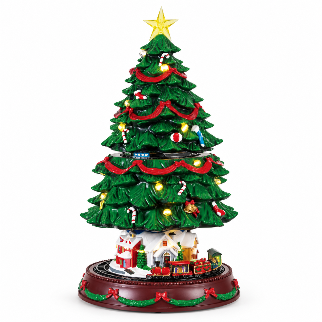 Expandable Musical Christmas Tree with Miniature Village & Train