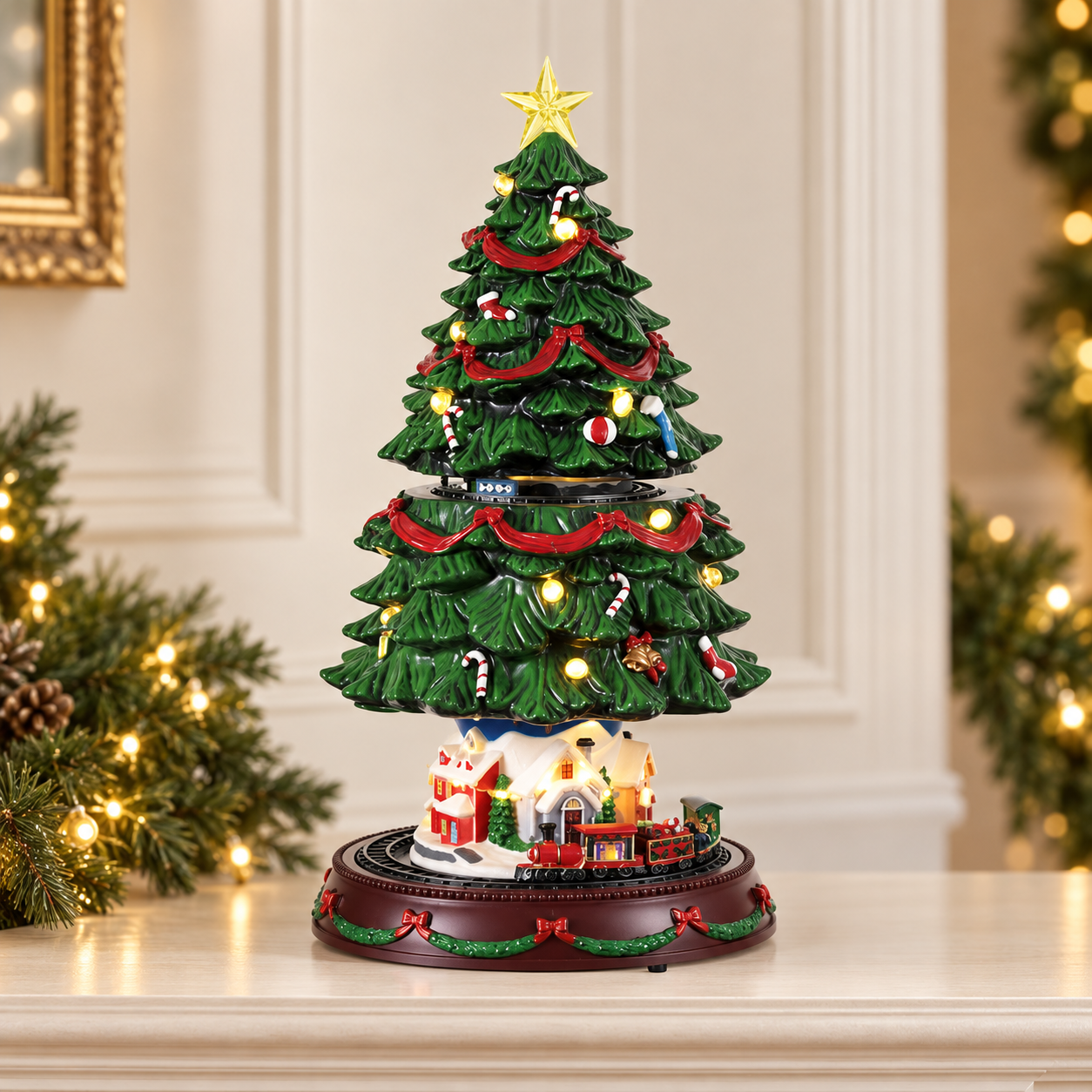Expandable Musical Christmas Tree with Miniature Village & Train