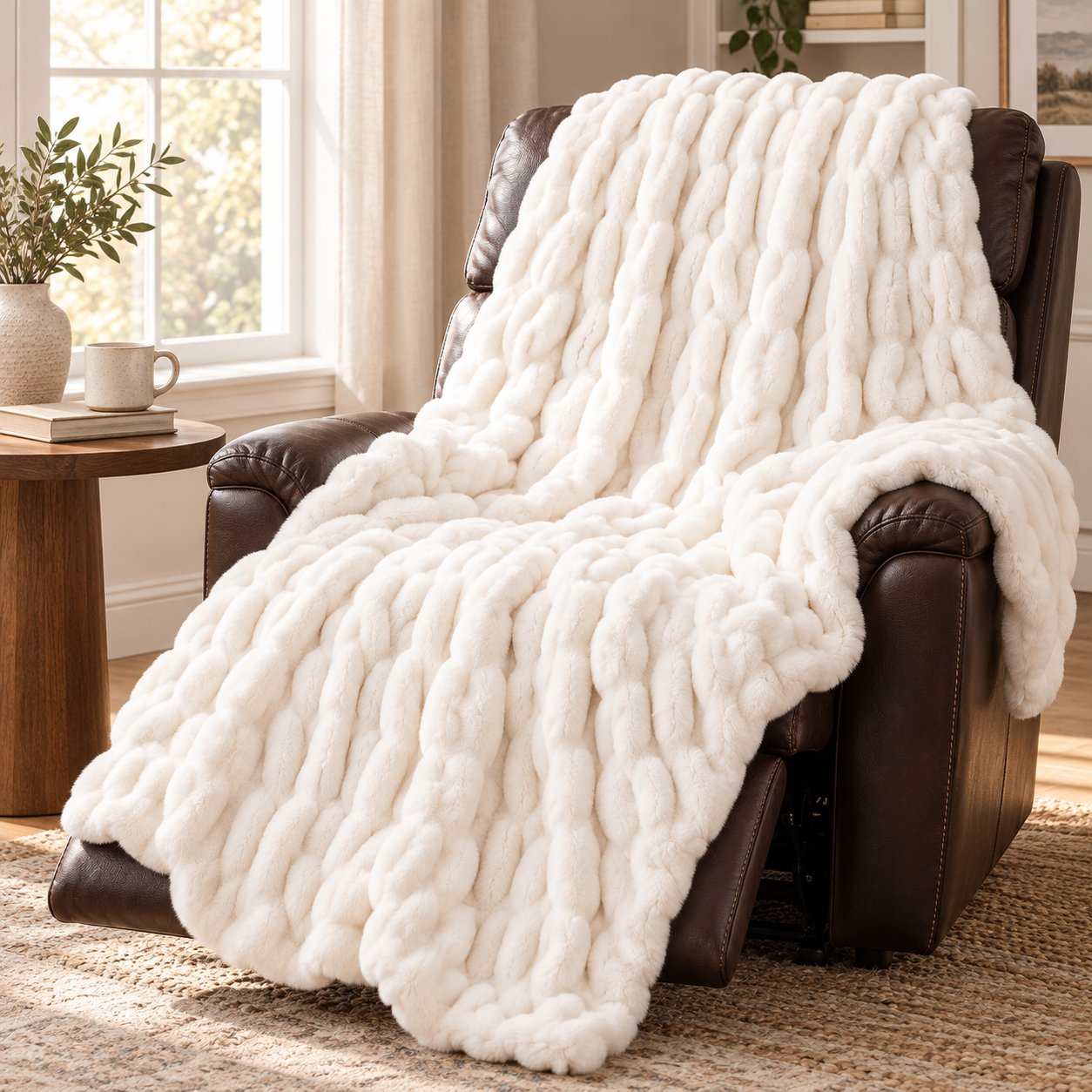 Luxury Faux Fur Throw Blanket for Couch