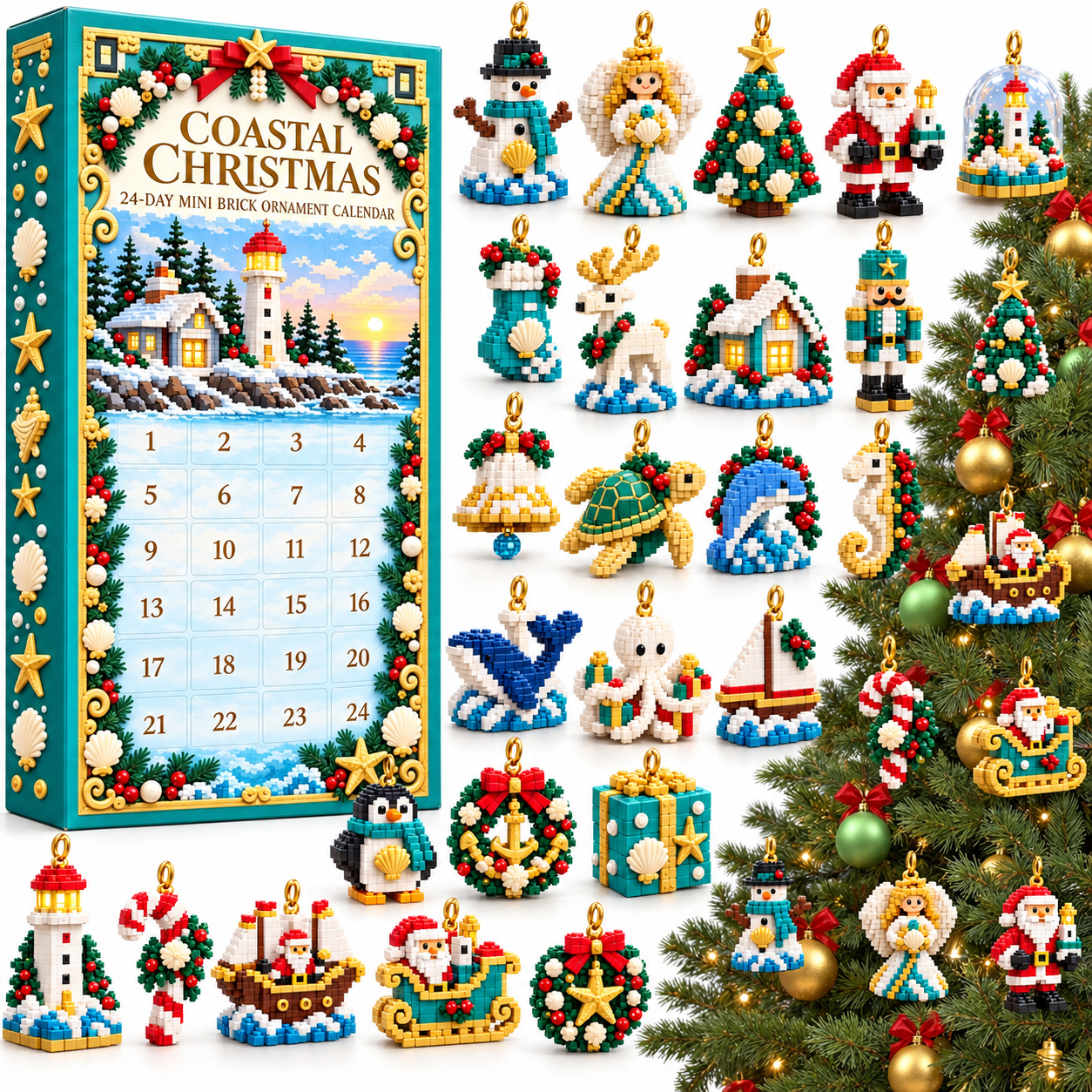🎄24-Day Mini Ocean-Themed Christmas Building Block Advent Calendar