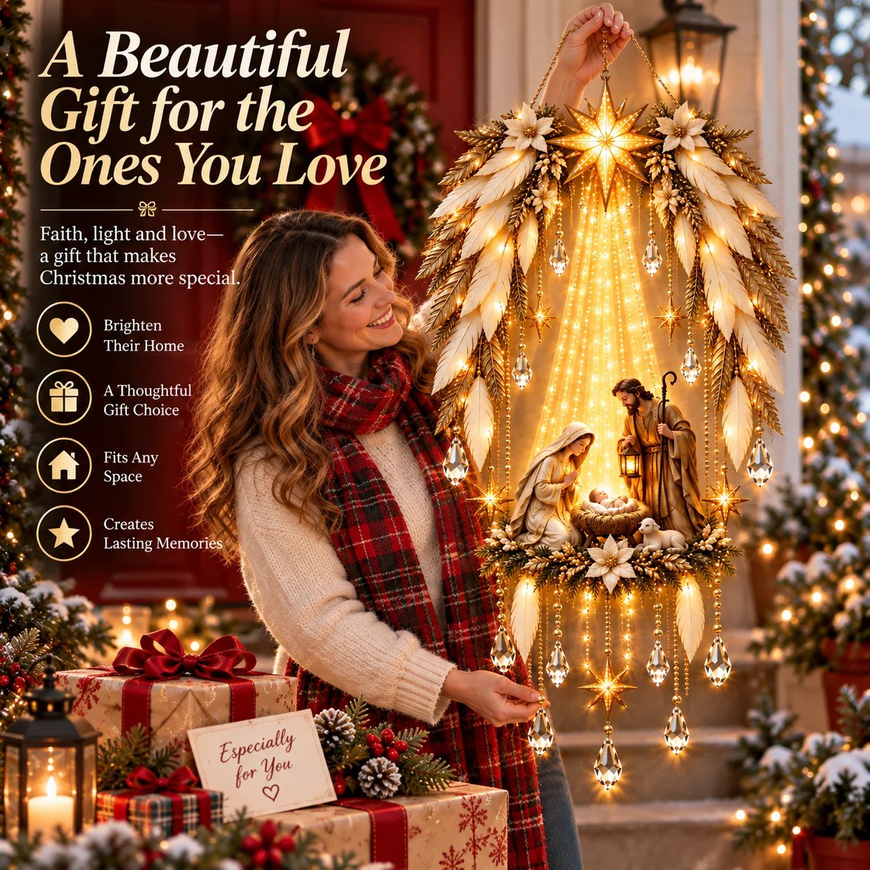 Meaningful Christmas Nativity wall decoration shown as a holiday gift
